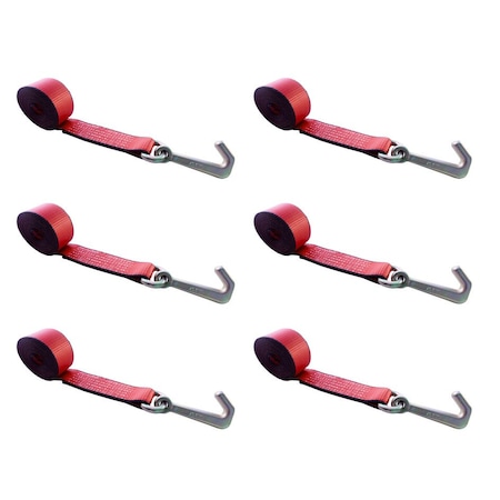 Tie 4 Safe 2" x 10' Lasso Strap w/ Mini J Hook for Towing Wrecker Trailer Tie Down Red, 6PK TWS65-5210-J-R-6